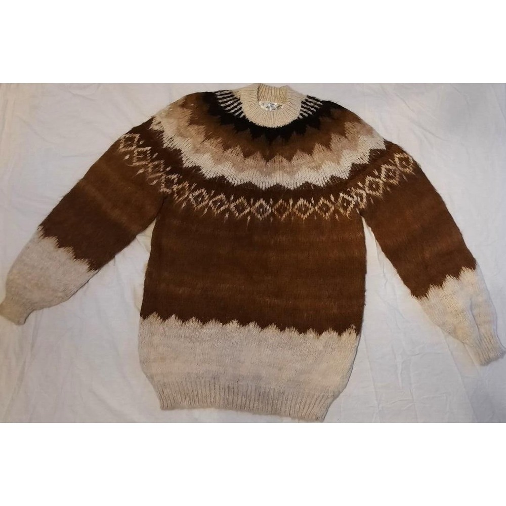 100% Llama Men's Pullover Sweater XL Bolivia VTG Brown Warm Hand Made